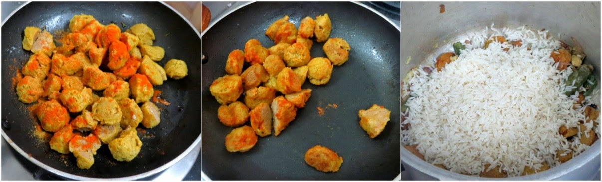 How to make Soya Chunk Pulao 1 Soya Chunks Coconut Pulao Making 1