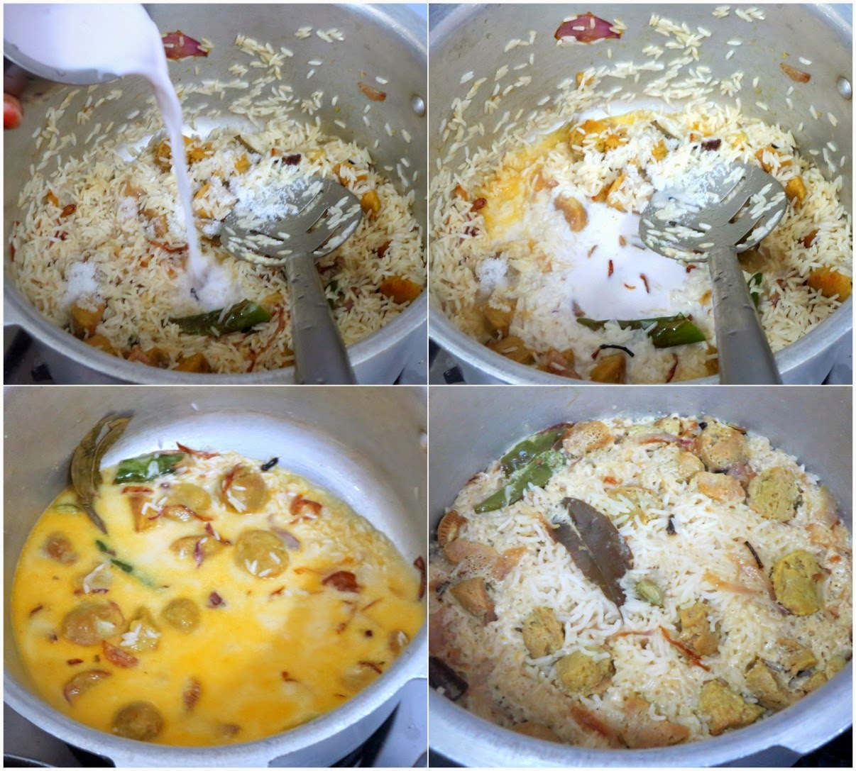 Soya Chunks Coconut Pulao Making 2