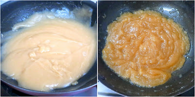 Cooking the halwa for about 20 mins on low flame till you get the desired consistency and taste.