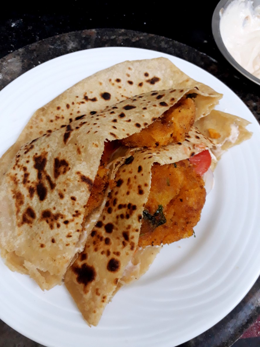 Aloo Poha Tikki Wrap