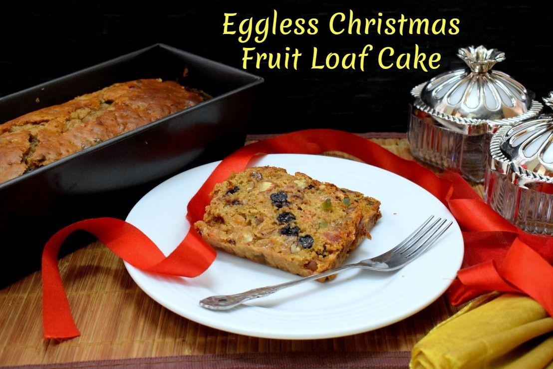 Eggless Christmas Fruit Loaf Cake